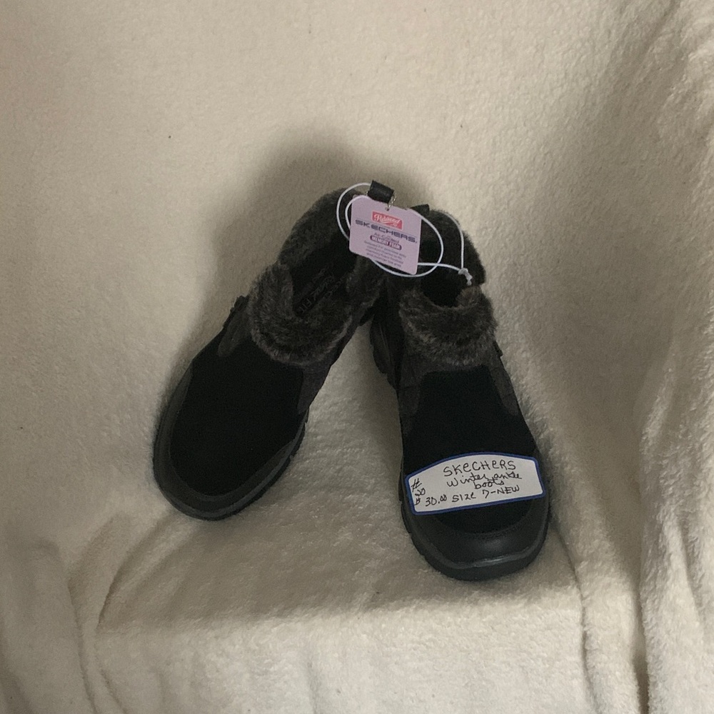 Skechers Black Ankle Boots with Fur Trim